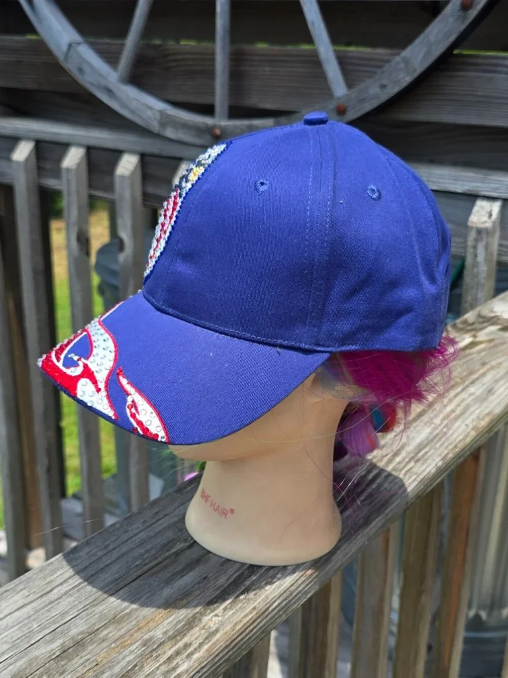 Ladies Blue Eagle Head Flames BLING Hat new no tags